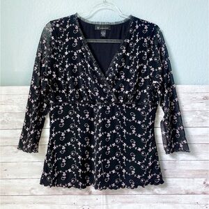 INC International Concepts | Black And Pink Floral Top Size Large